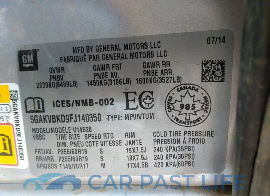 5GAKVBKD9FJ140350# 9