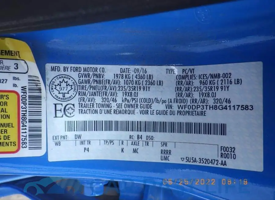 WF0DP3TH8G4117583# 8