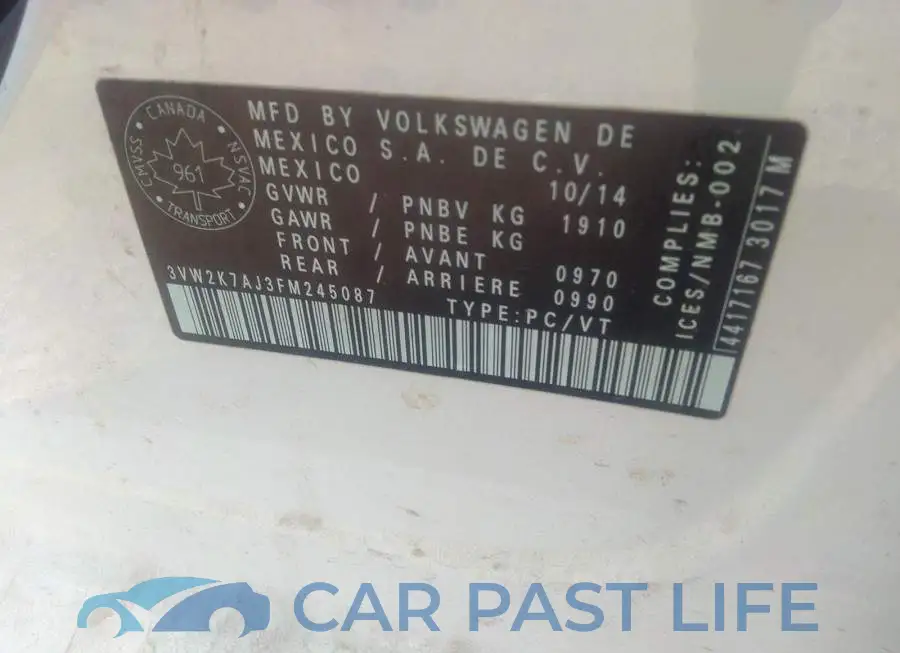 3VW2K7AJ3FM245087# 9