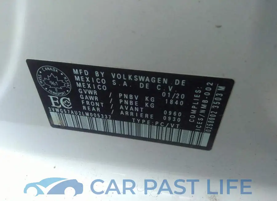3VWG57AU2LM005337# 9