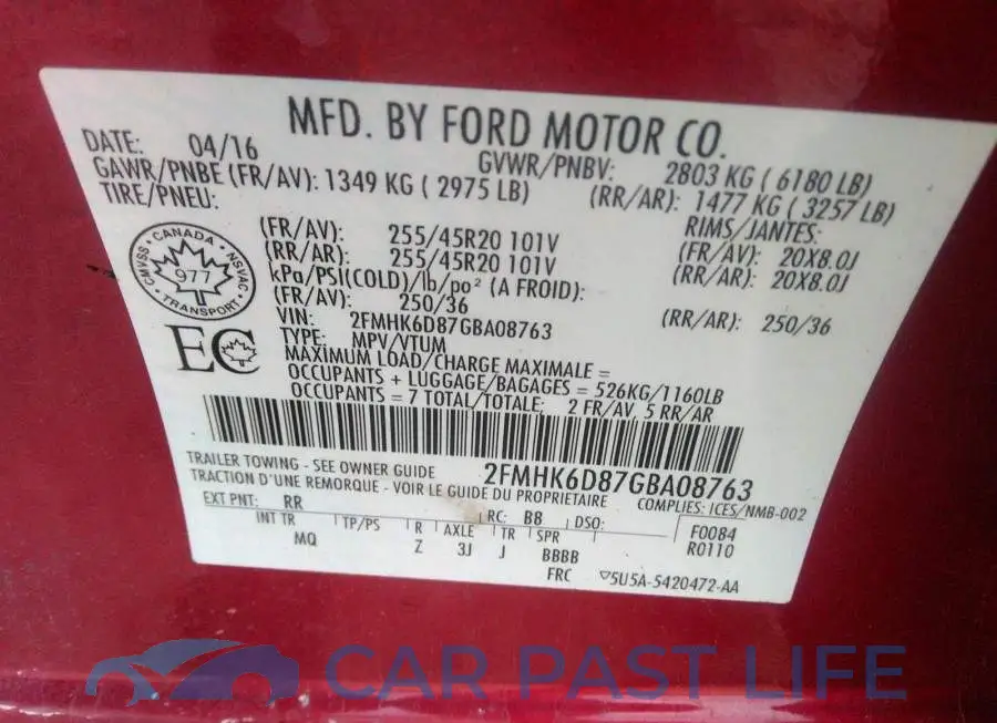 2FMHK6D87GBA08763# 9