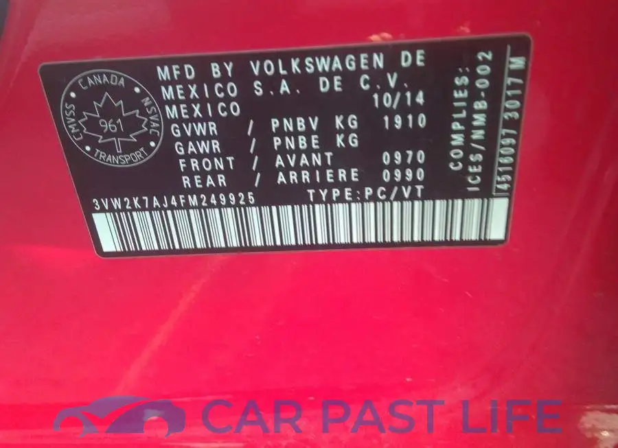 3VW2K7AJ4FM249925# 9