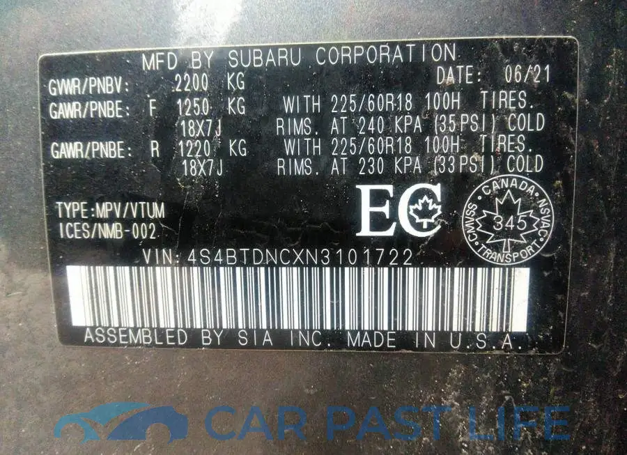 4S4BTDNCXN3101722# 9