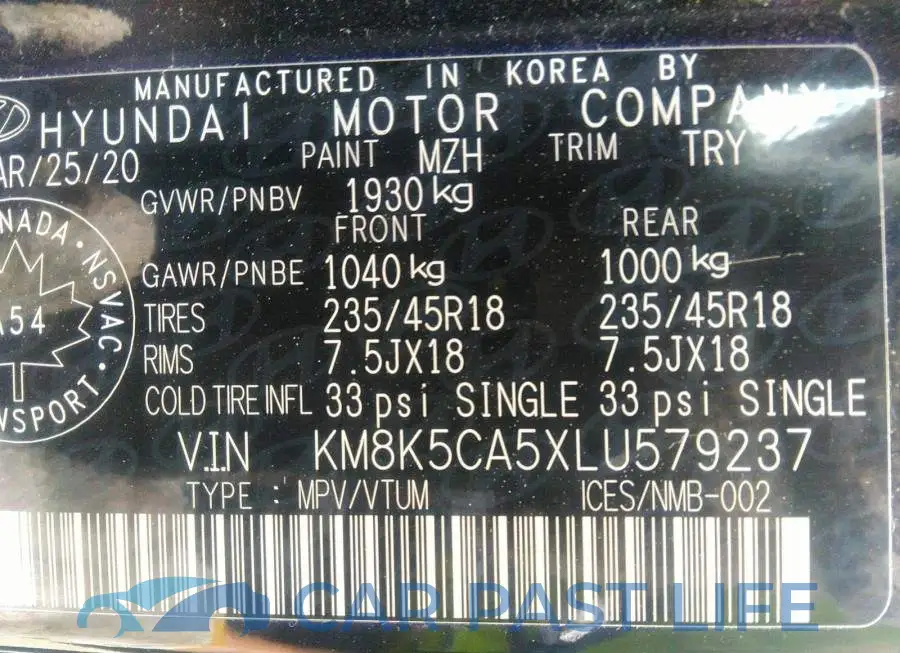 KM8K5CA5XLU579237# 9