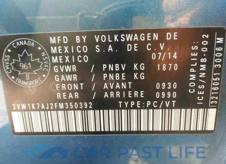 3VW1K7AJ2FM350392# 9