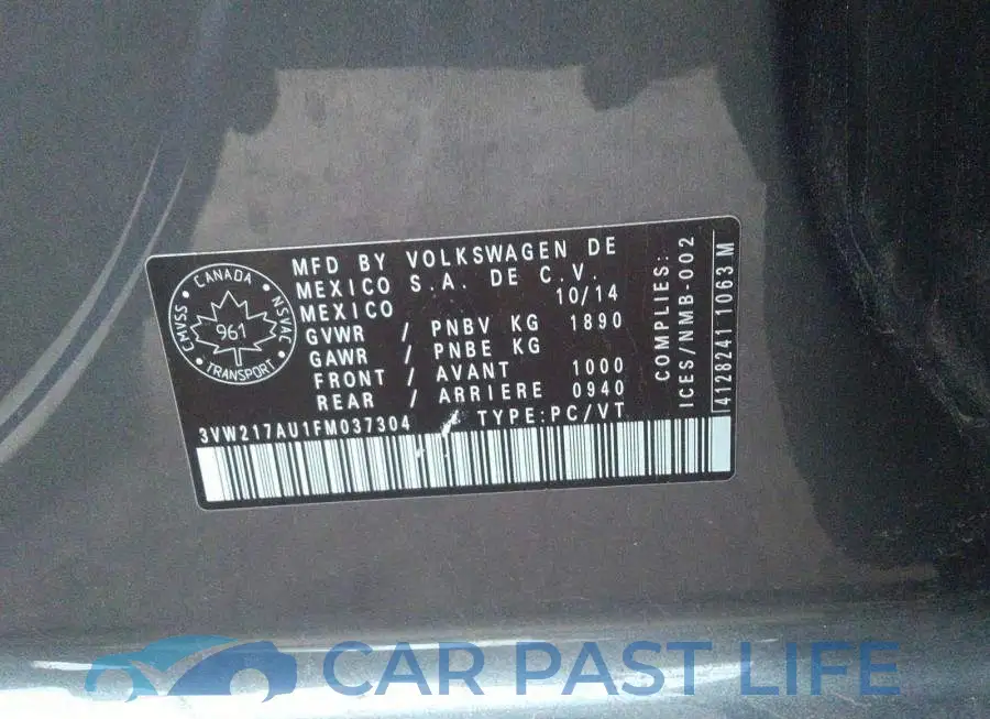 3VW217AU1FM037304# 9