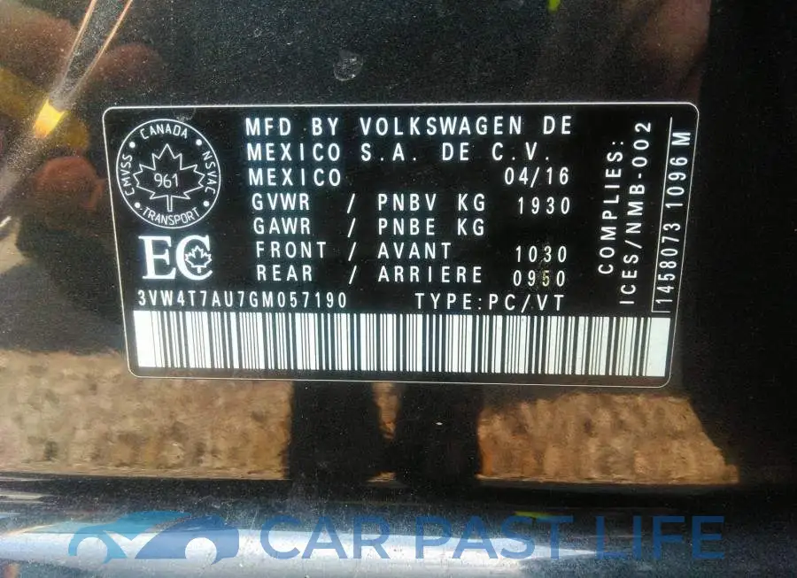 3VW4T7AU7GM057190# 9