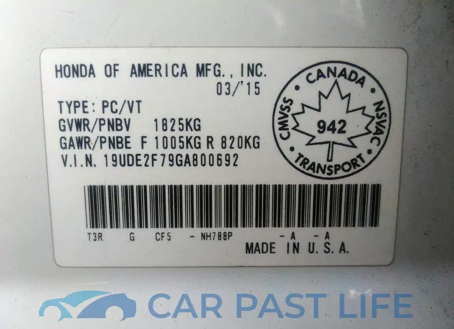 19UDE2F79GA800692# 9