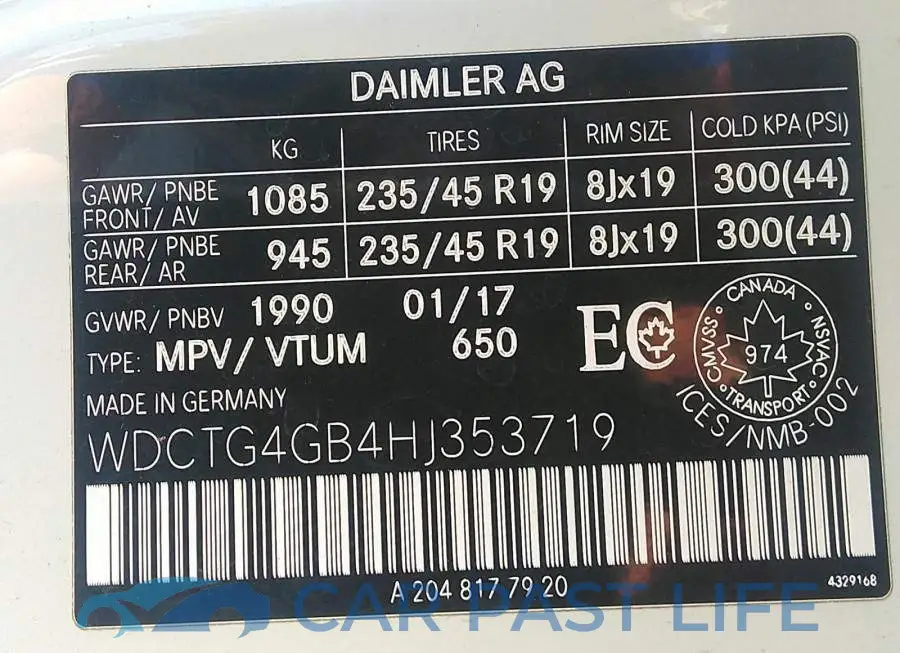 WDCTG4GB4HJ353719# 9