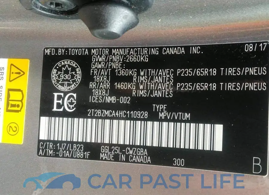 2T2BZMCA4HC110928# 9