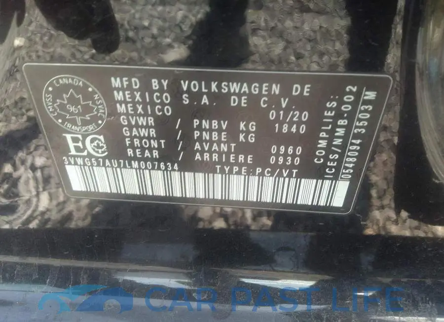 3VWG57AU7LM007634# 9