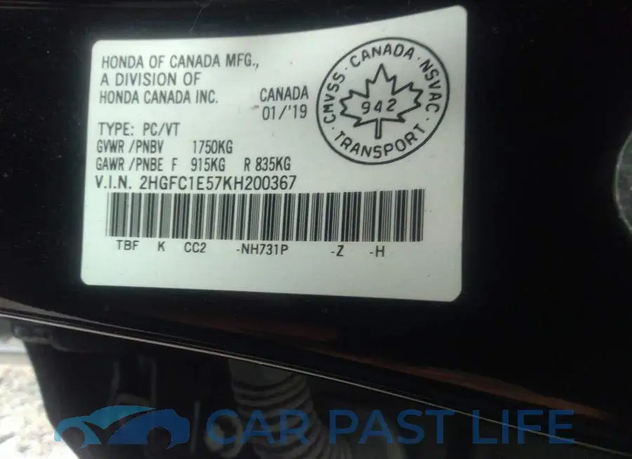2HGFC1E57KH200367# 9