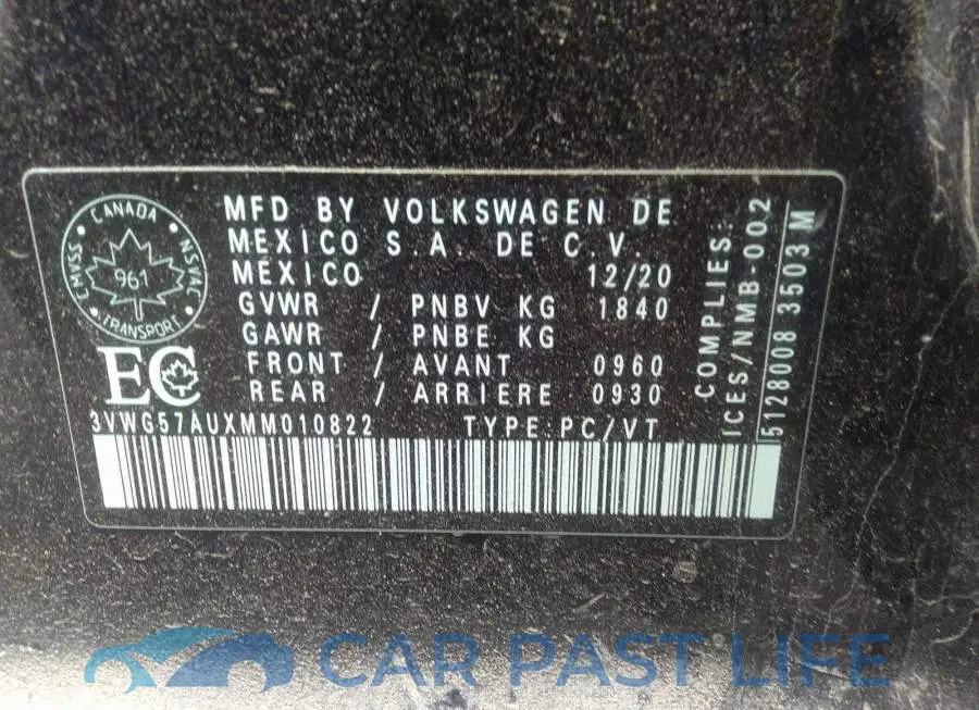 3VWG57AUXMM010822# 9