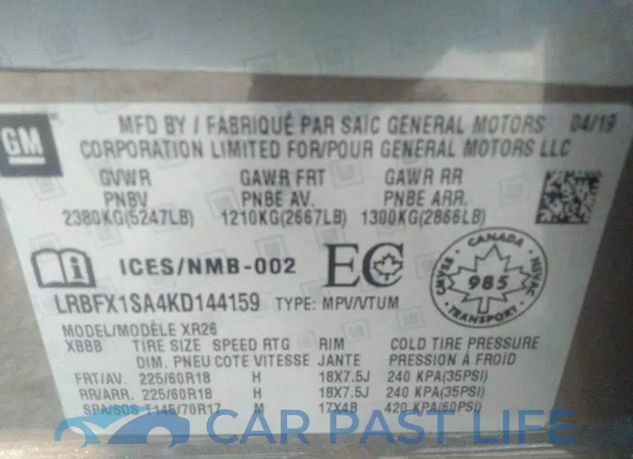 LRBFX1SA4KD144159# 9