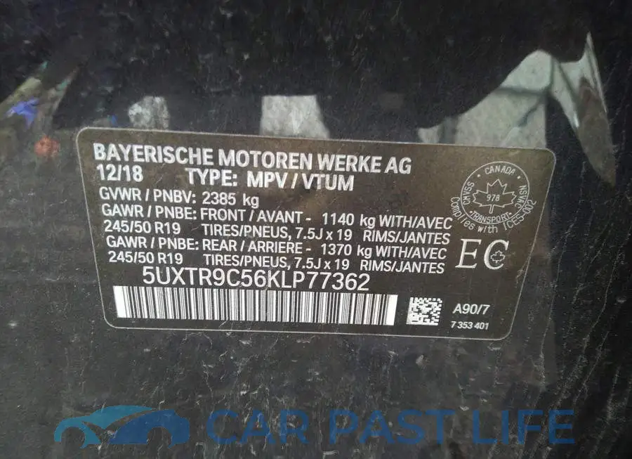 5UXTR9C56KLP77362# 9