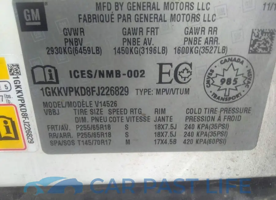 1GKKVPKD8FJ226829# 9