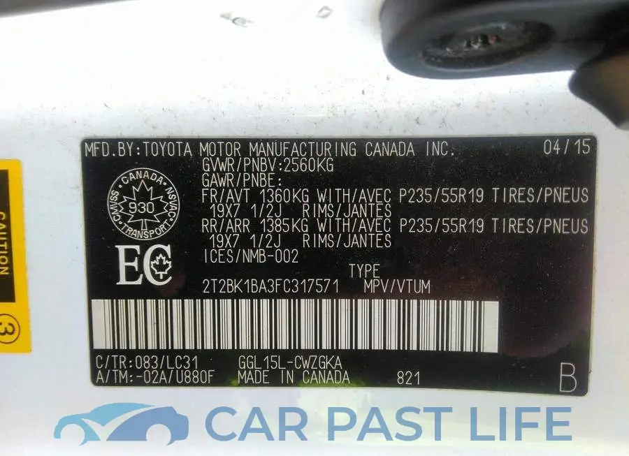 2T2BK1BA3FC317571# 9
