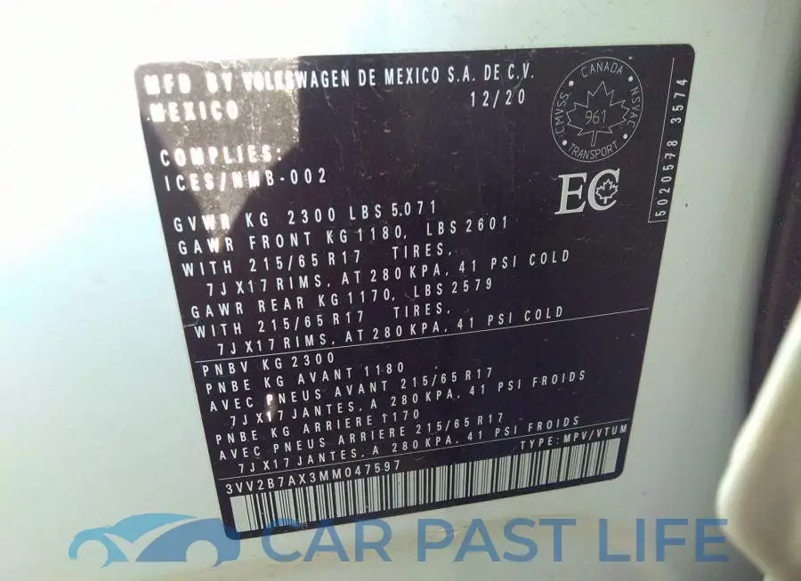 3VV2B7AX3MM047597# 9