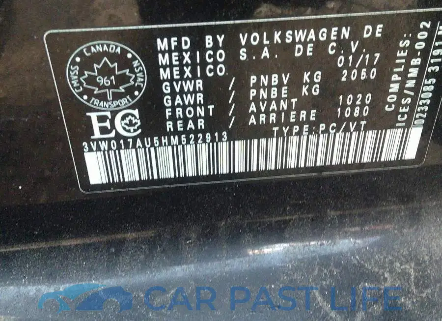 3VW017AU5HM522913# 9