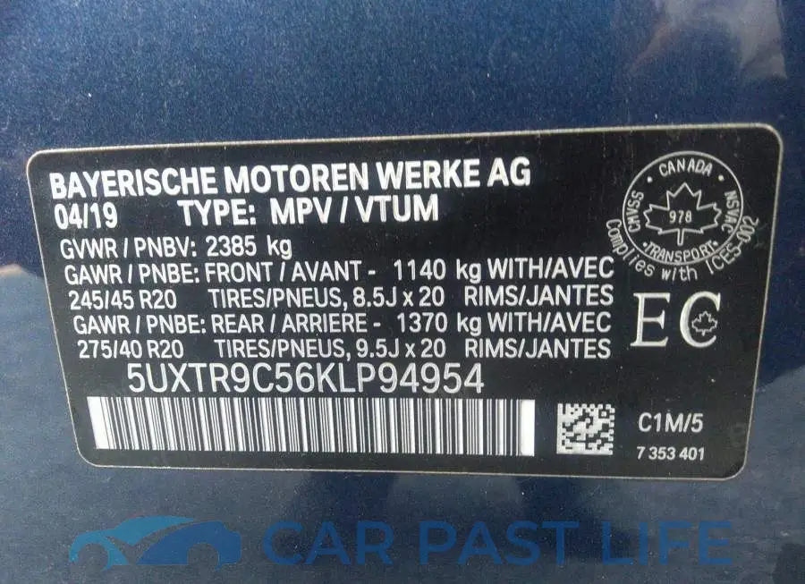 5UXTR9C56KLP94954# 9
