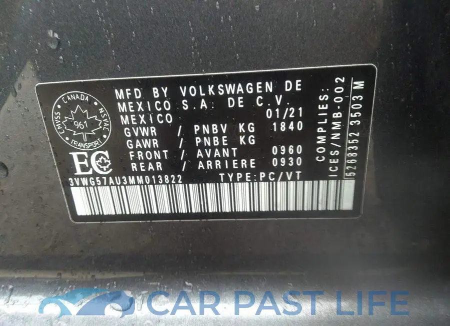 3VWG57AU3MM013822# 9