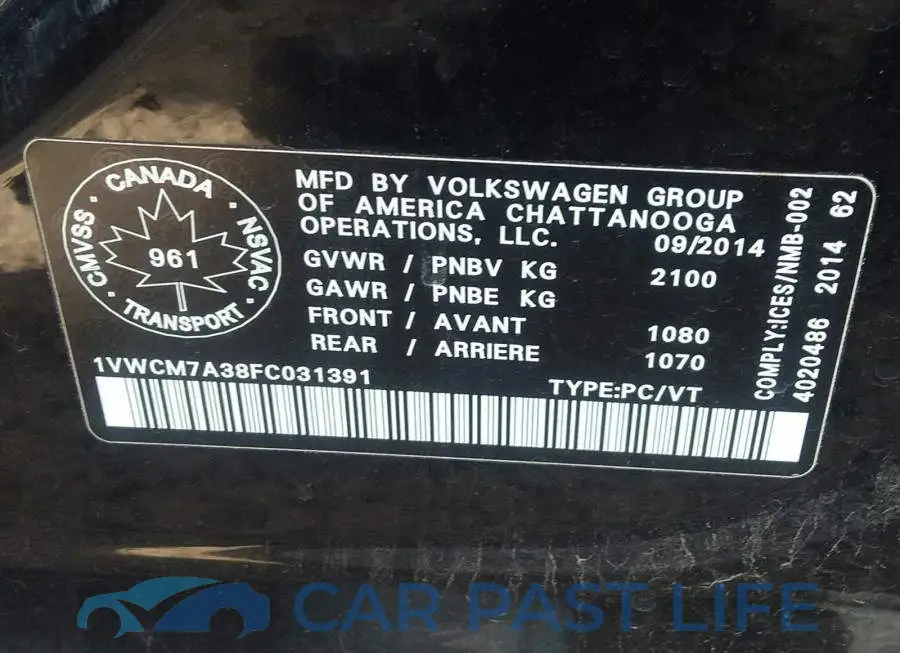 1VWCM7A38FC031391# 9