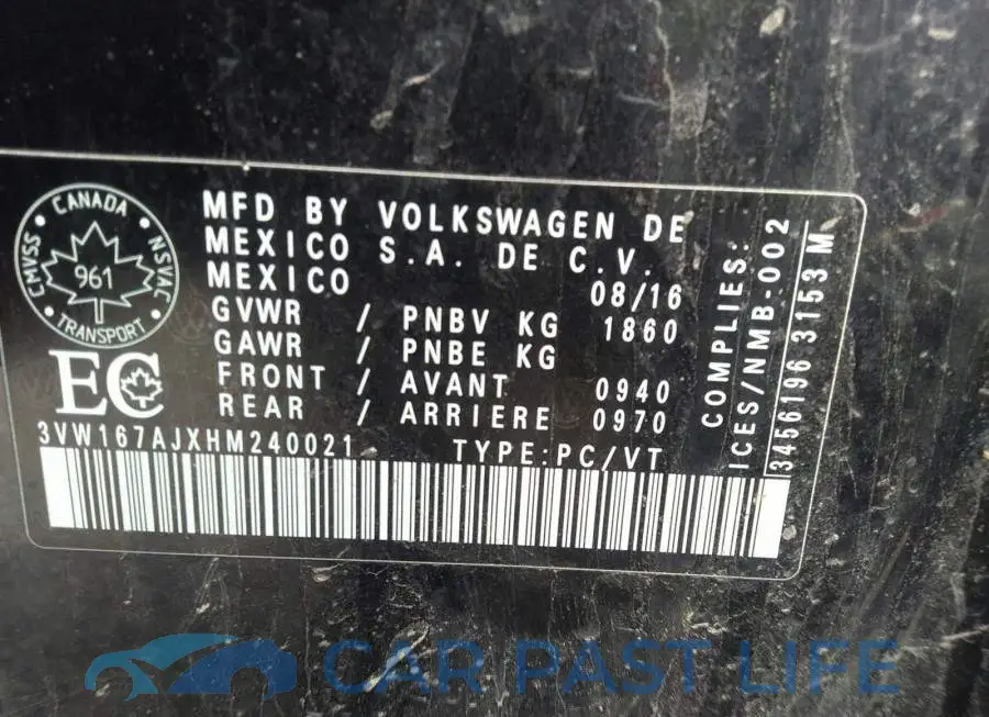3VW167AJXHM240021# 9