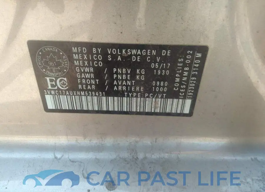 3VWC17AUXHM539431# 9