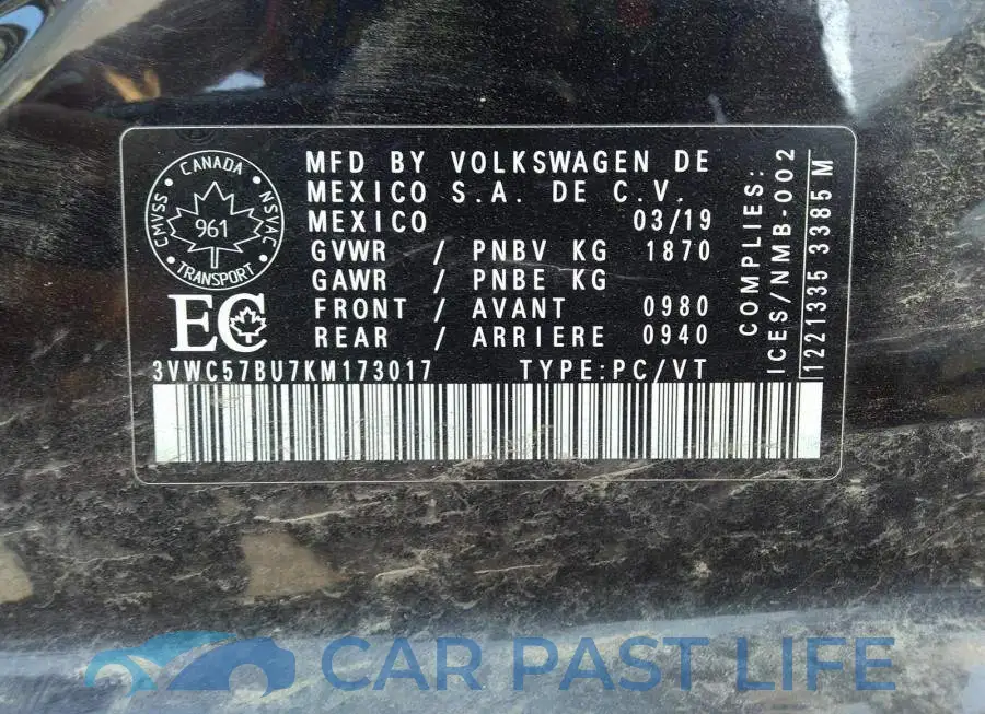 3VWC57BU7KM173017# 9