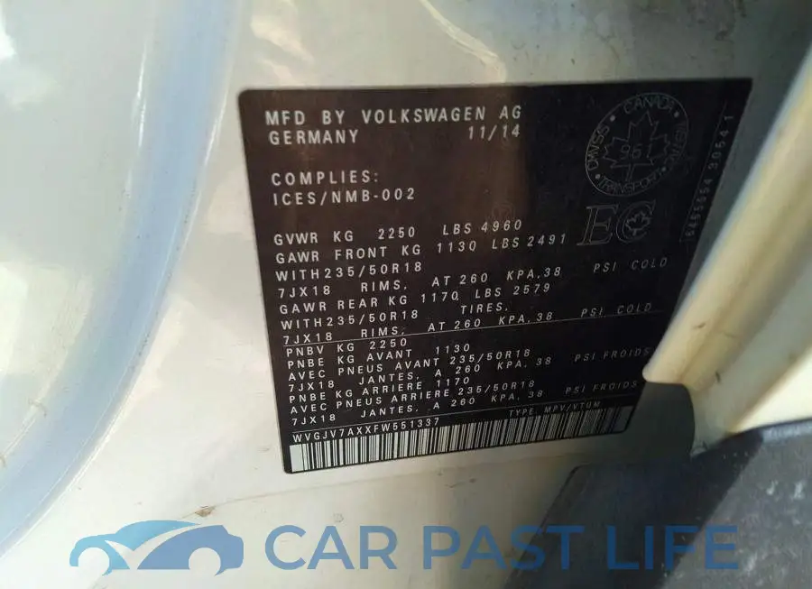 WVGJV7AXXFW551337# 9