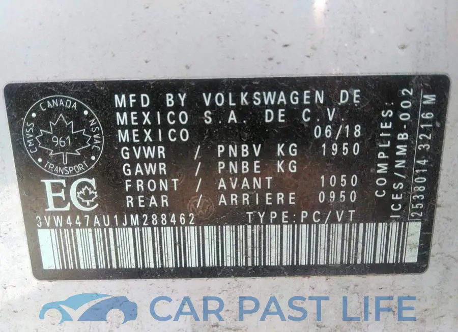 3VW447AU1JM288462# 9