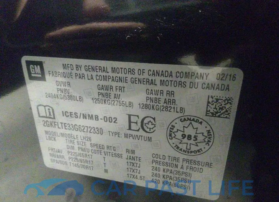 2GKFLTE33G6272330# 9