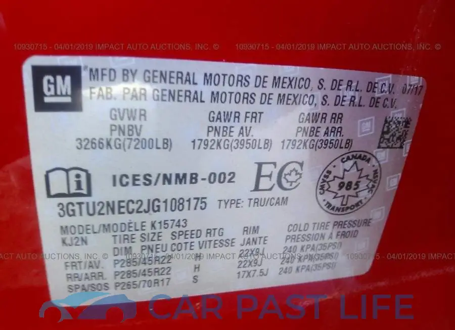 3GTU2NEC2JG108175# 9