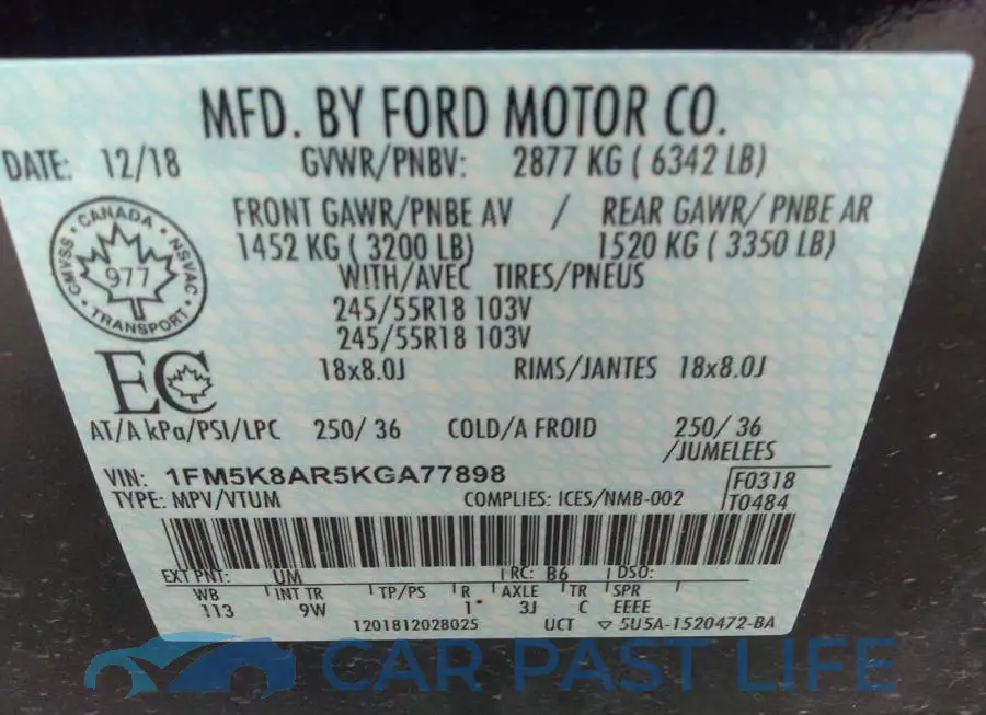 1FM5K8AR5KGA77898# 9