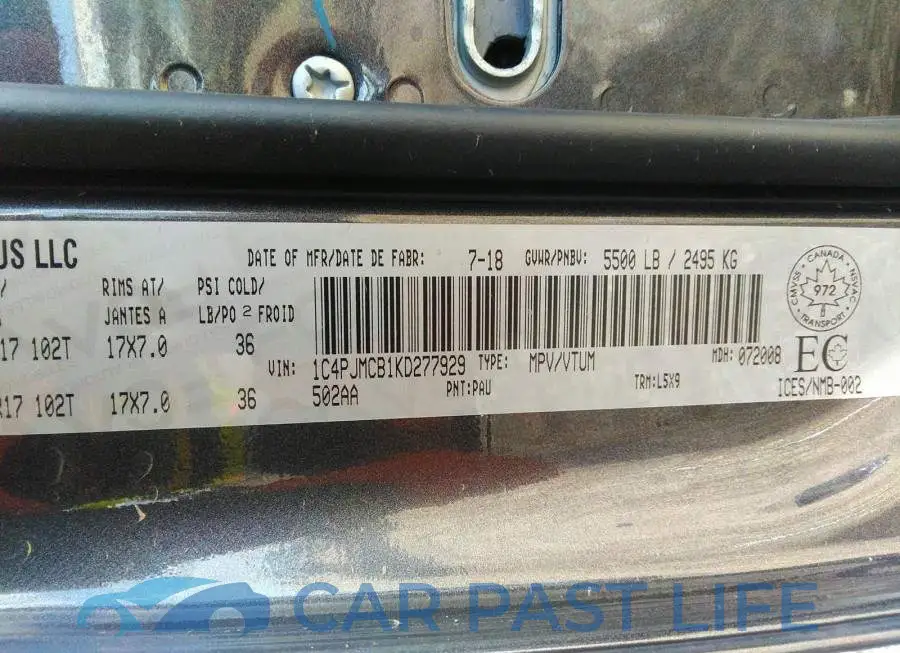 1C4PJMCB1KD277929# 9