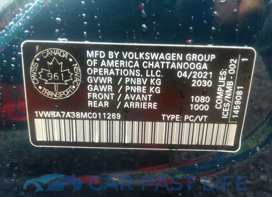 1VWBA7A38MC011269# 9