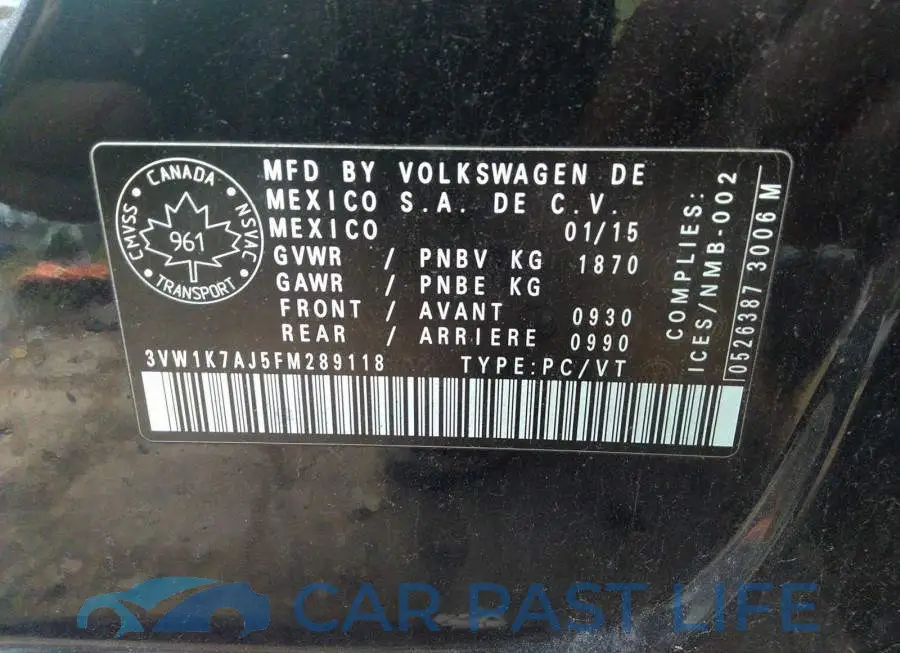 3VW1K7AJ5FM289118# 9