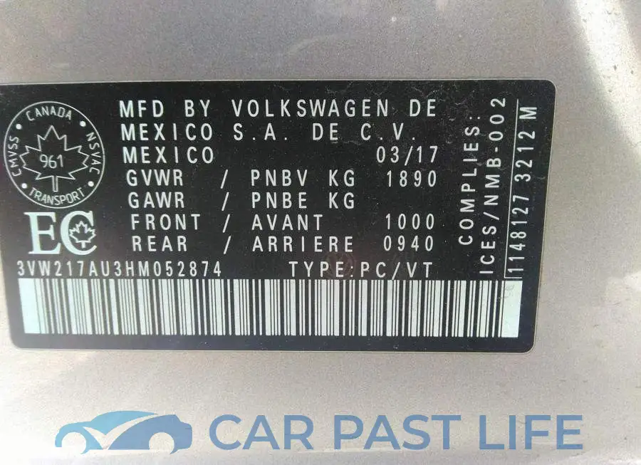 3VW217AU3HM052874# 9