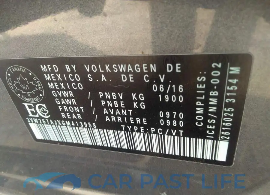 3VW267AJXGM413958# 9