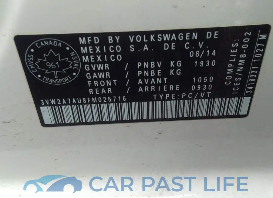 3VW2A7AU8FM025716# 9