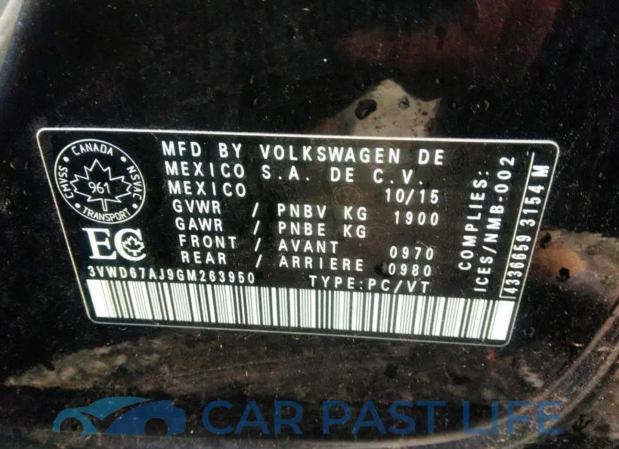 3VWD67AJ9GM263950# 9