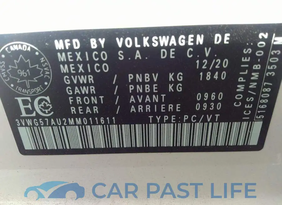 3VWG57AU2MM011611# 9