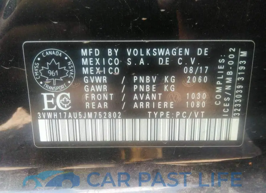 3VWH17AU5JM752802# 9