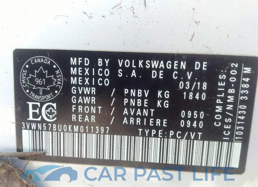 3VWN57BU0KM011397# 9