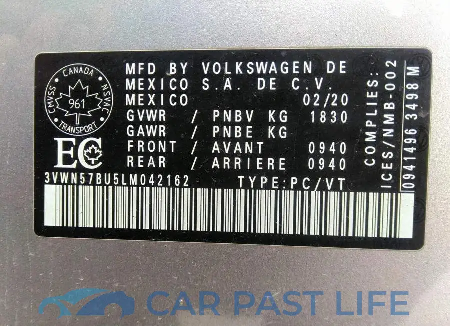 3VWN57BU5LM042162# 9