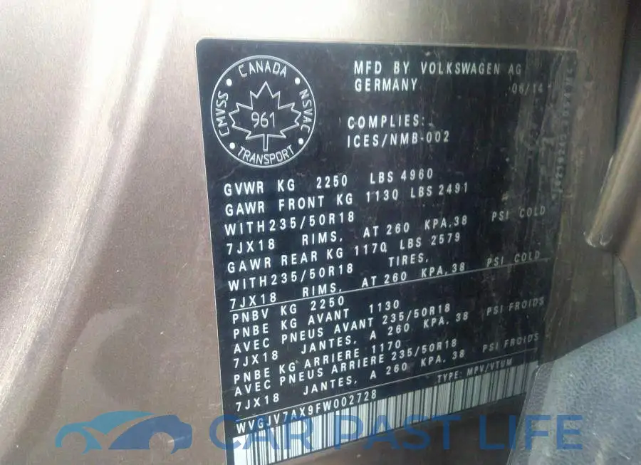 WVGJV7AX9FW002728# 9