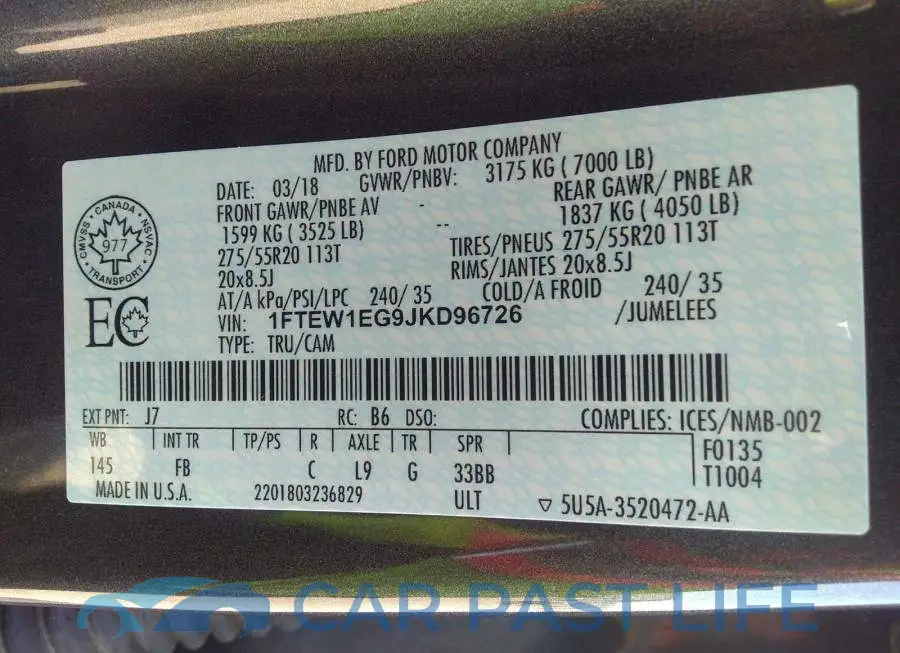 1FTEW1EG9JKD96726# 9
