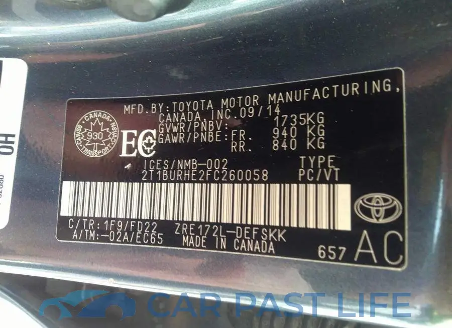 2T1BURHE2FC260058# 9