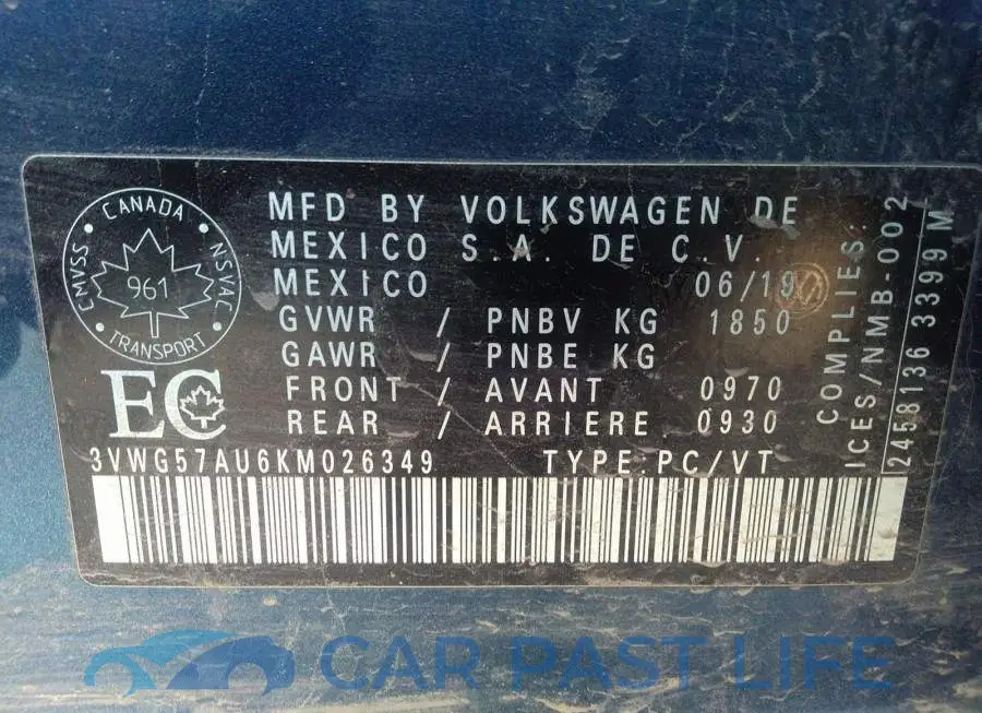 3VWG57AU6KM026349# 9
