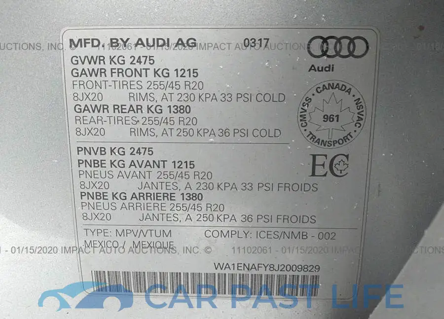 WA1ENAFY8J2009829# 9